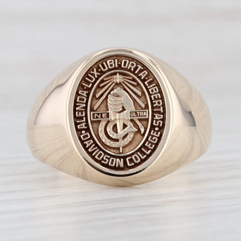 Light Gray Davidson College Signet Ring 10k Yellow Gold Size 10.5 Vintage School Class