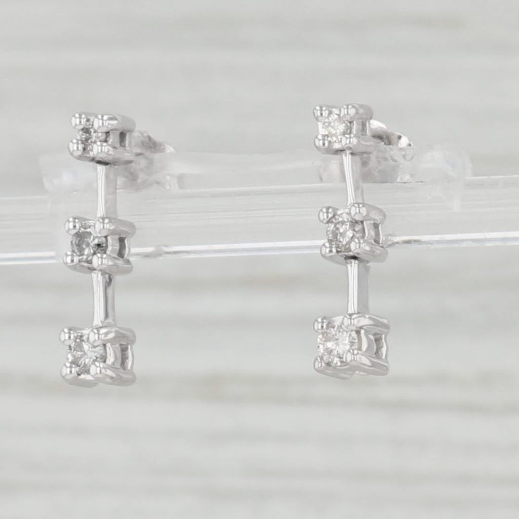 Light Gray 0.21ctw Diamond Journey 3-Stone Earrings 14k White Gold Pierced Drops