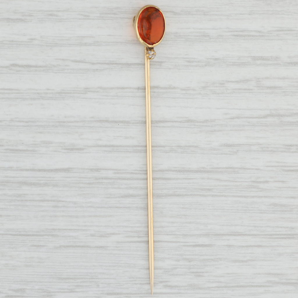 Light Gray Antique Orange Fire Opal Stickpin 14k Yellow Gold Oval Doublet Cabochon