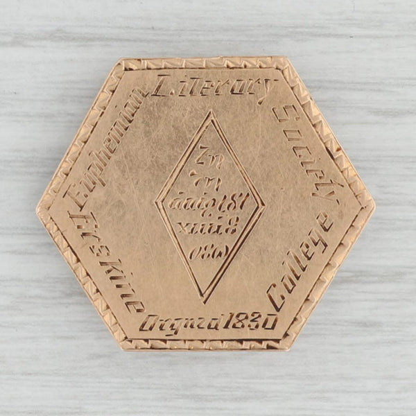 Gray Euphemian Literary Society Badge 14k Gold Erskine College 1915 Antique Pin
