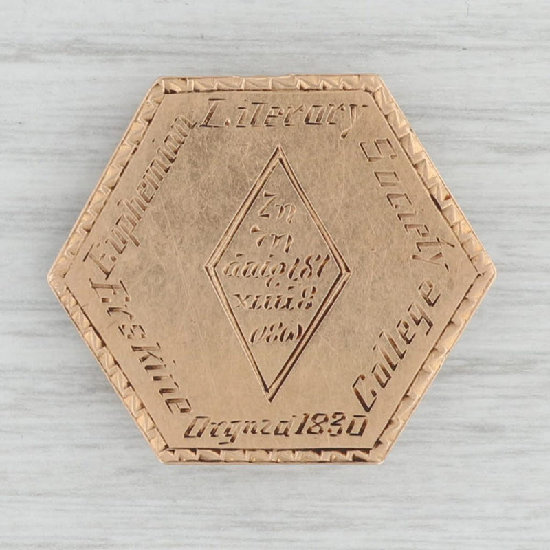 Euphemian Literary Society Badge 14k Gold Erskine College 1915 Antique Pin