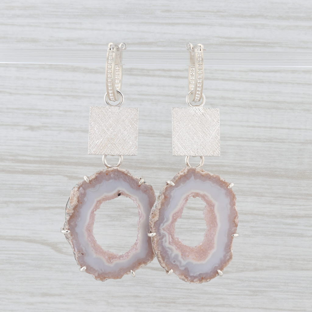 Light Gray New Nina Nguyen Hoop Charm Drops Earrings Sterling Silver Geode Slice Statement