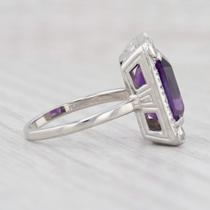 5.4ctw Amethyst Diamond Halo Ring Platinum Size 5 Cocktail February Birthstone