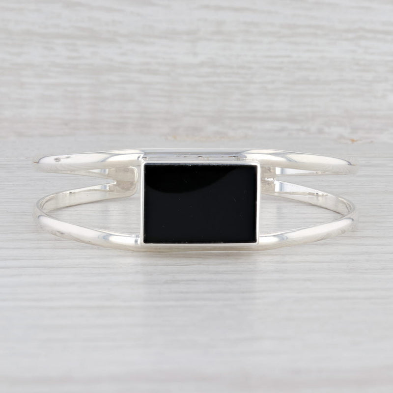 New Rectangle Black Glass Cuff Bracelet Sterling Silver 6.5" Mexico Statement