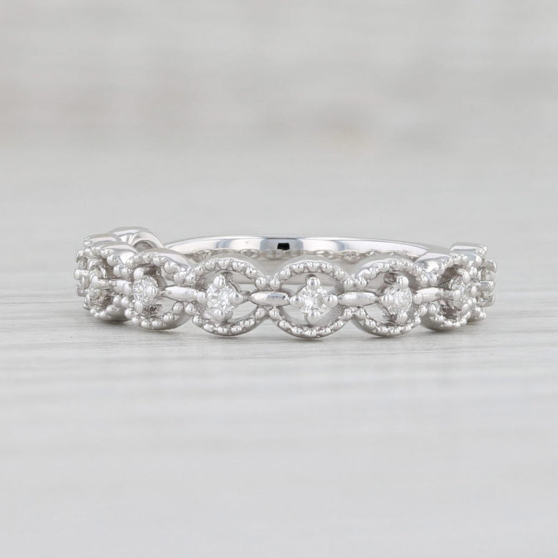 New 0.15ctw Diamond Ring 14k White Gold Size 6.5 Stackable Wedding Band