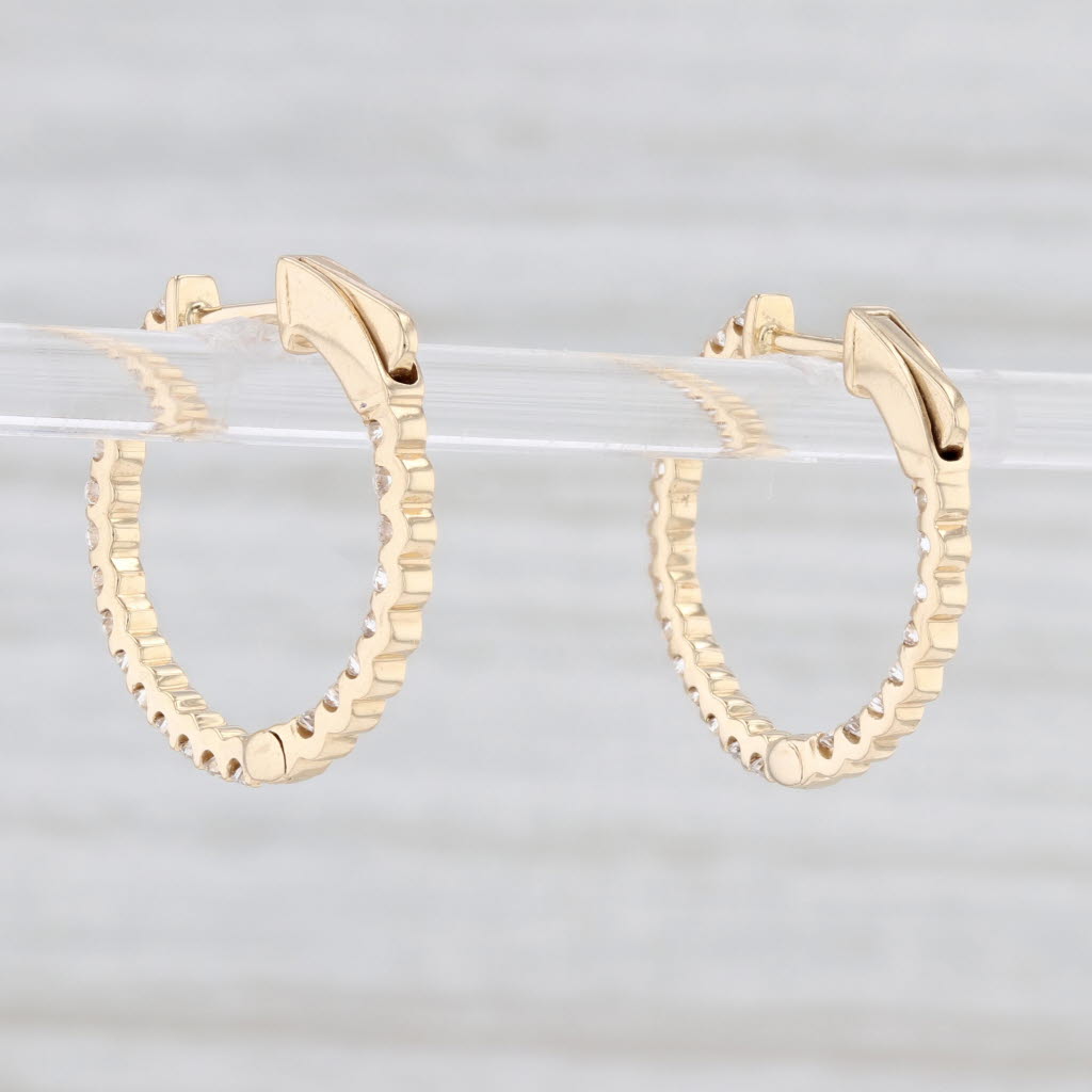 Light Gray New 0.75ctw Inside Out Hoop Earrings 14k Yellow Gold Hinged Round Hoops