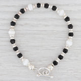 New Black & White Glass Bead Bracelet Sterling Silver 7.25” Toggle Clasp