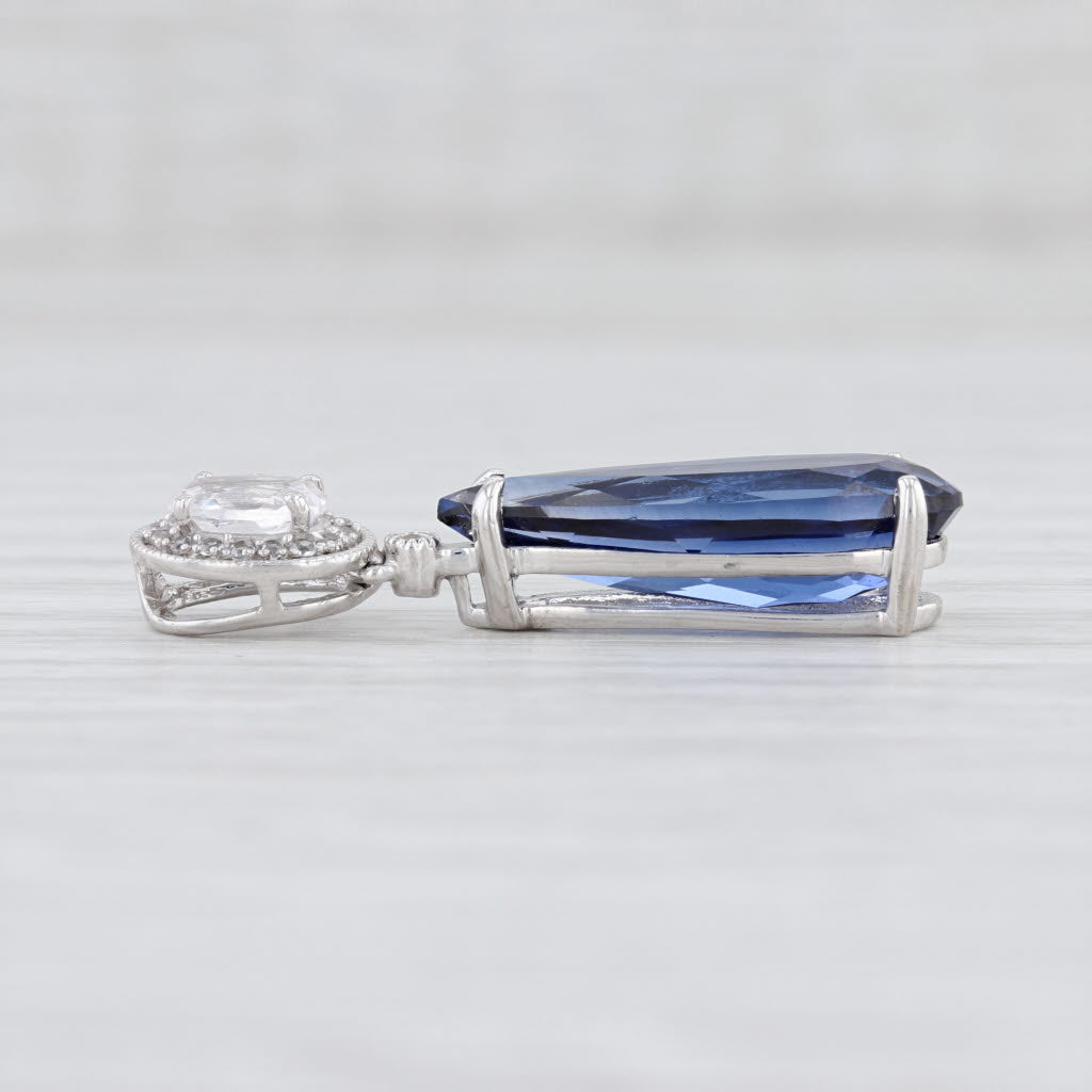 Light Gray New 7ctw Blue & White Synthetic Sapphire Drop Pendant 10k White Gold