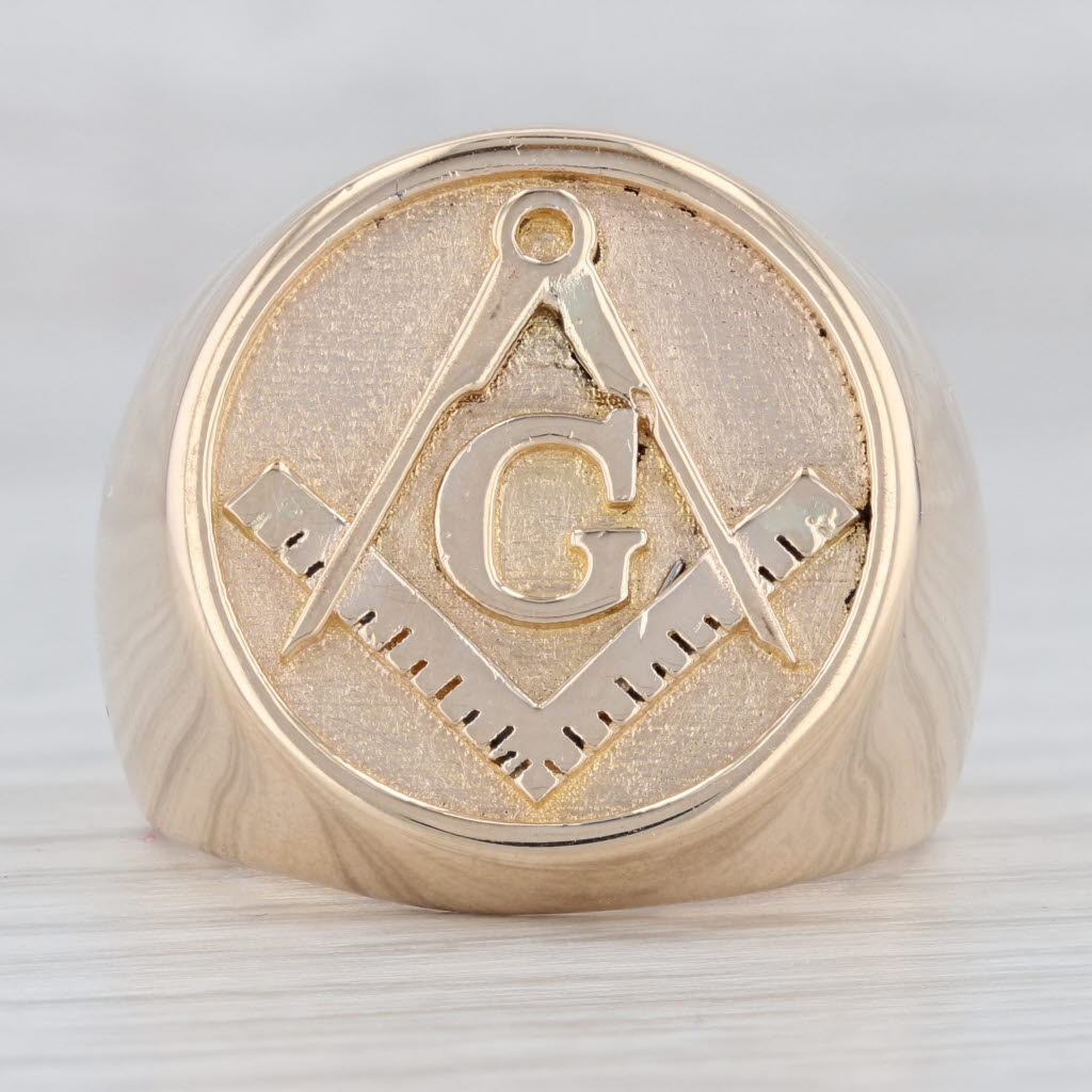 Gray Masonic Signet Ring 10k Yellow Gold Square Compass Blue Lodge Size 10.5