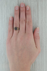Dark Gray Victorian Garnet Pearl Halo Ring 14k Yellow Gold Enamel Size 7.75 Antique