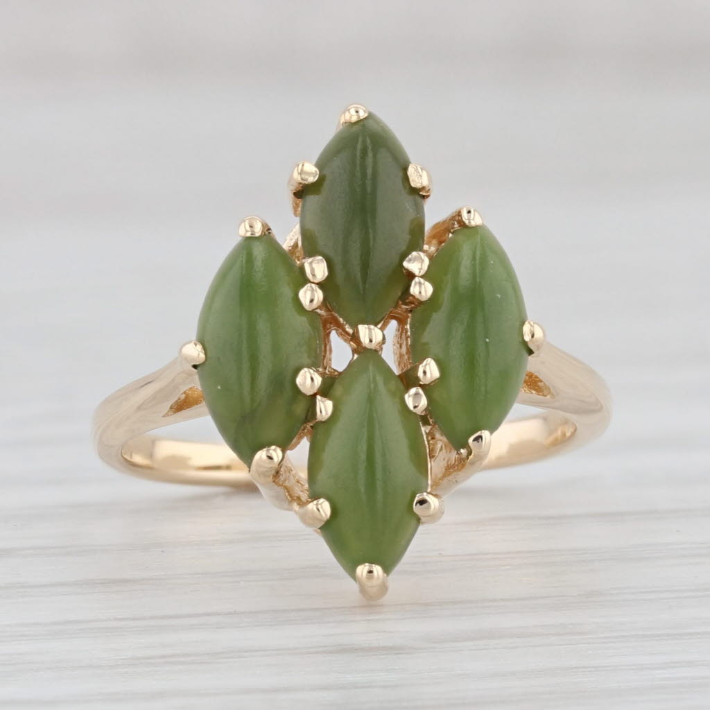 Light Gray Green Serpentine Cluster Ring 14k Yellow Gold Size 4.5