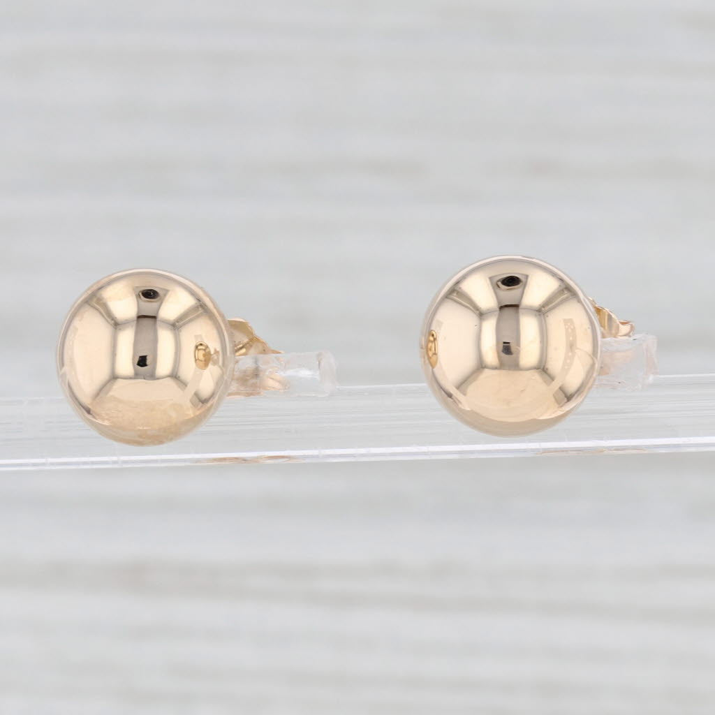 Light Gray Bead Stud Earrings 14k Yellow Gold Pierced 9.3mm studs