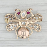 Gray Vintage 1.55ctw Gemstone Flying Insect Brooch 10k Gold Silver Diamond Ruby