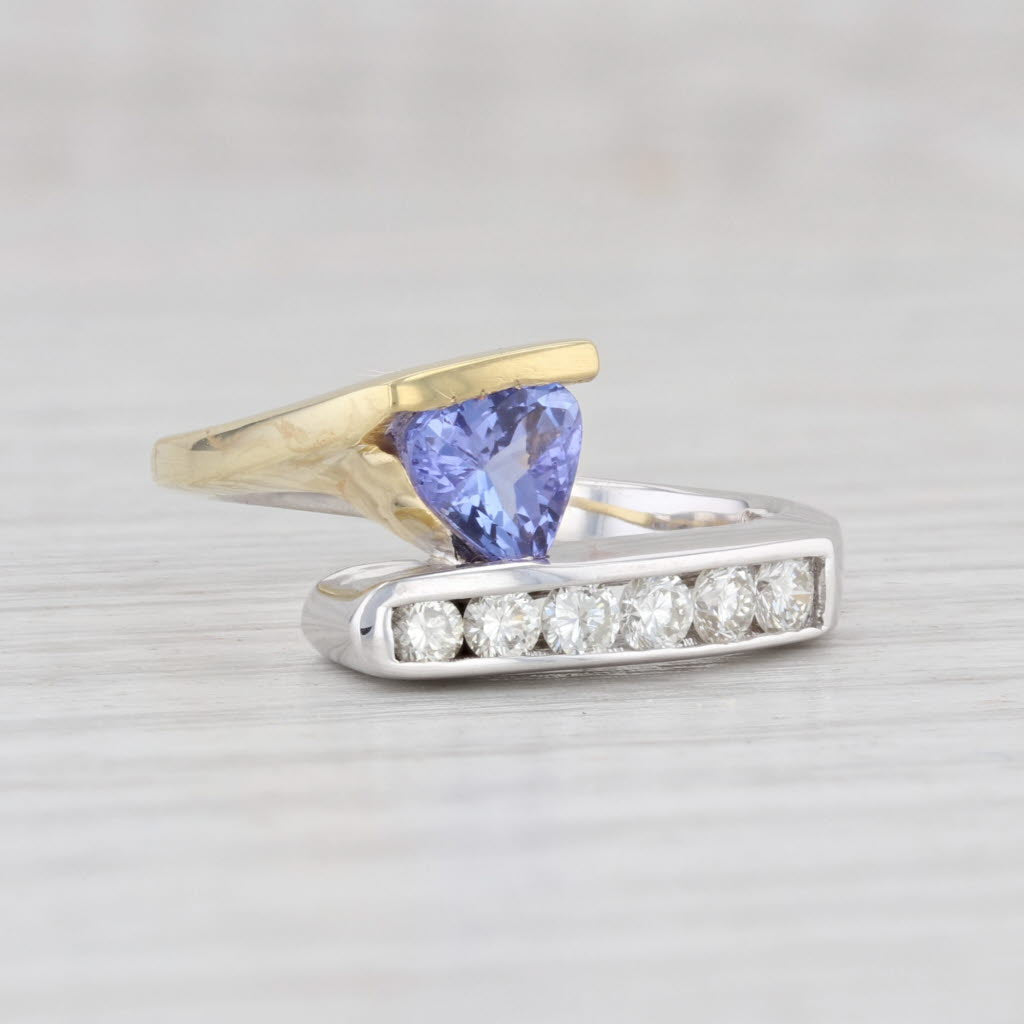 Light Gray 0.96ctw Tanzanite Diamond Bypass Ring 18k Yellow White Gold Size 6.5