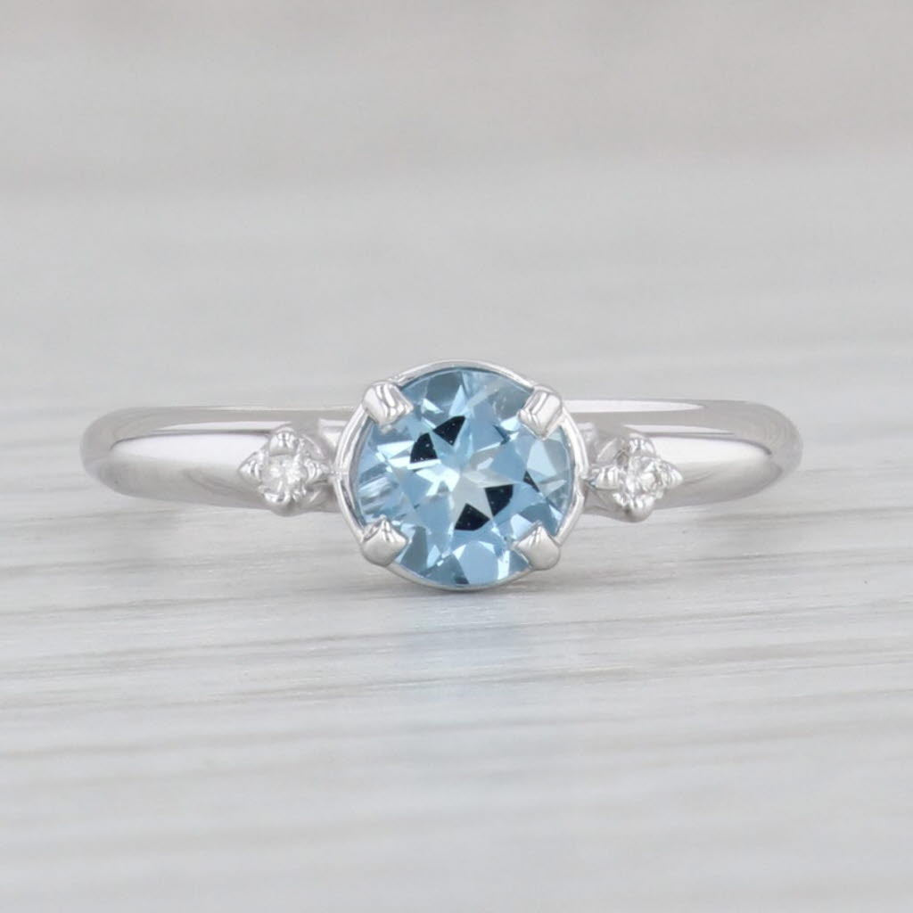 Light Gray 0.63ctw Round Blue Topaz Diamond Ring 14k White Gold Size 3.5 Engagement