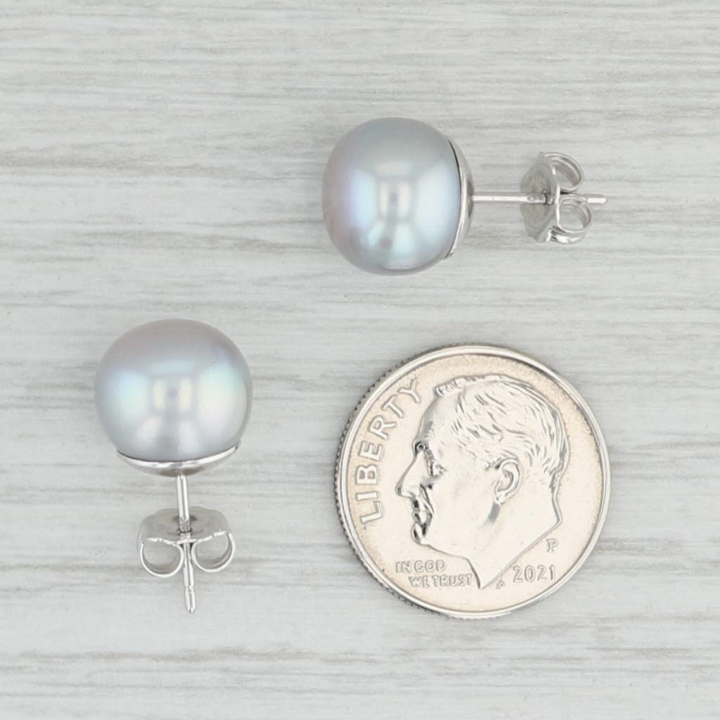 Light Gray Honora Gray Pearl Stud Earrings 14k White Gold Pierced Studs