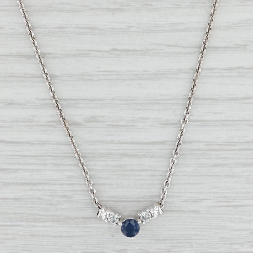 Light Gray 0.77ctw Sapphire Diamond V Necklace 14k White Gold 16.25” Cable Chain