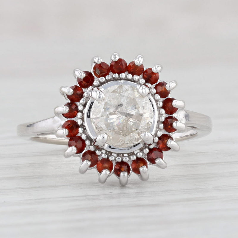 Light Gray 0.85ct Diamond Orange Spessartine Halo Ring 14k White Gold Size 6.5 Engagement
