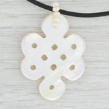 Mother of Pearl Celtic Knot Cultured Pearl Pendant Necklace Black Cord 14k Gold