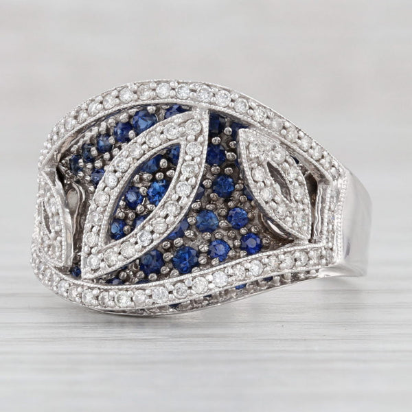 Light Gray 1ctw Diamond Blue Sapphire Floral Cocktail Ring 18k White Gold Size 8.5