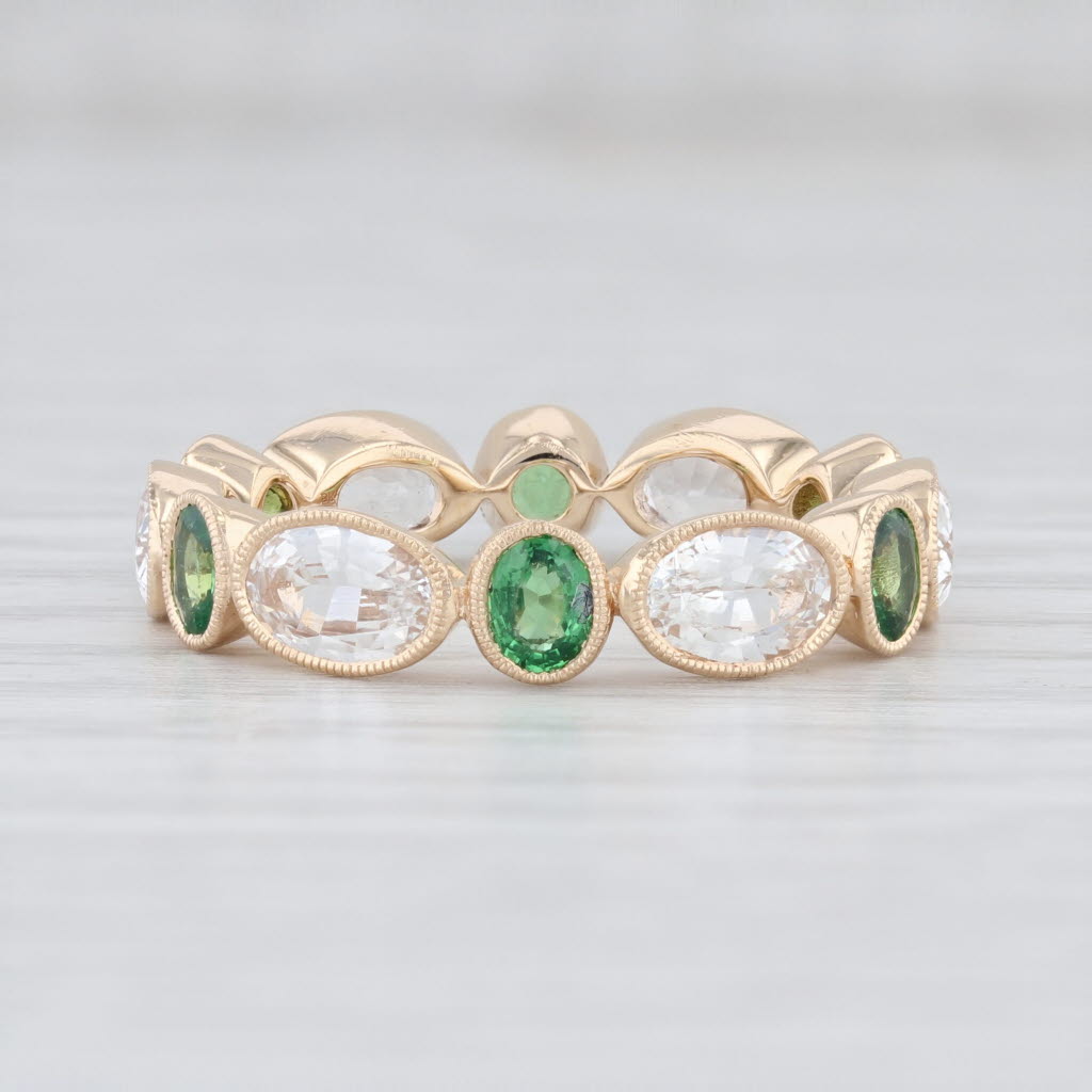 Light Gray New Beverley K Tsavorite Garnet White Sapphire Ring 14k Gold Size 7 Stackable