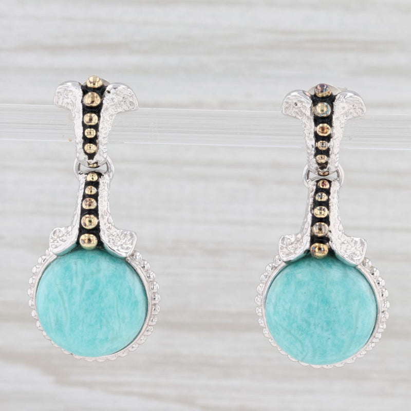 New Amazonite Drop Earrings 14k Gold Sterling Silver Green Stone Dangle