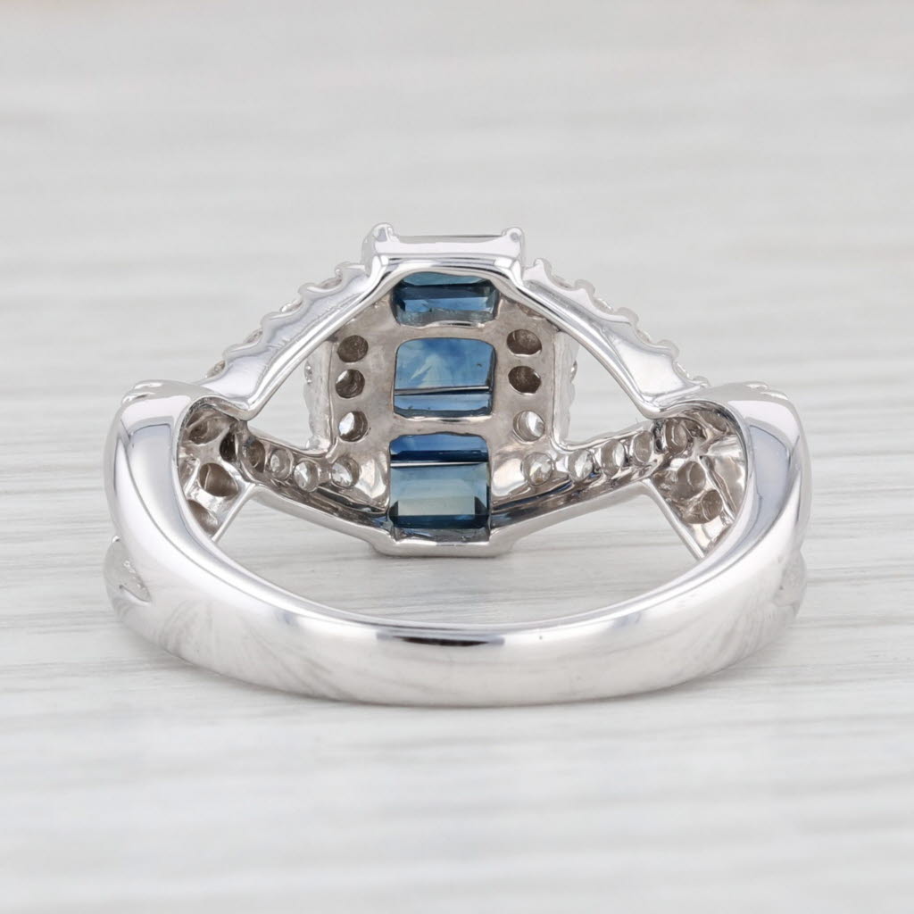 Light Gray 1.60ctw Blue Sapphire Diamond Ring 14k White Gold Size 8 Cocktail