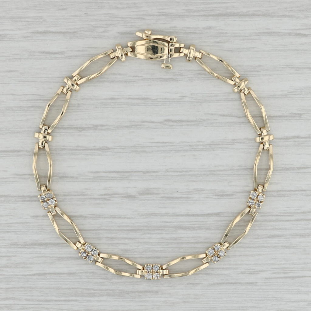 Gray 0.30ctw Diamond Bar Link Bracelet 14k Yellow Gold 7” 5.5mm