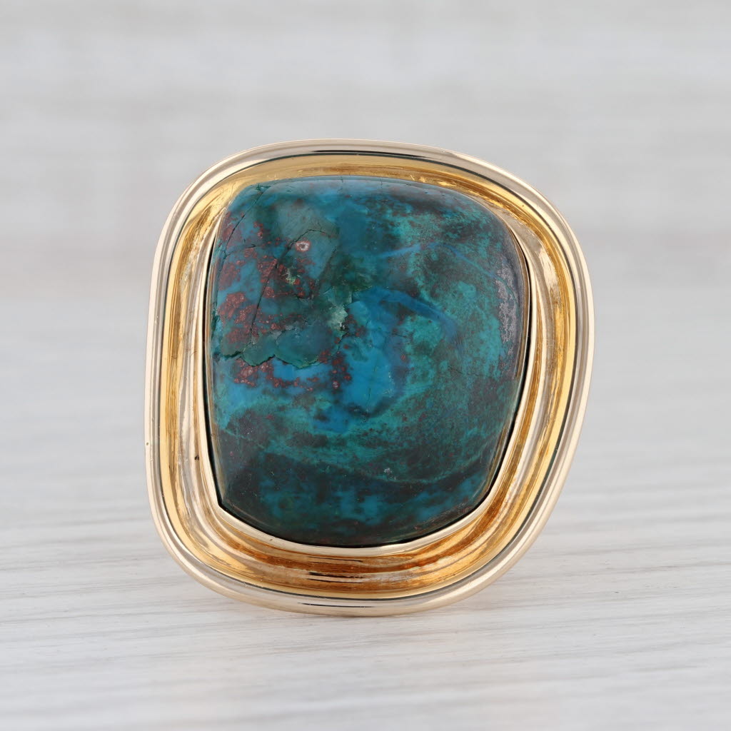 Light Gray Marbled Turquoise Statement Ring 14k Gold Size 6.5 Native American Chrysocolla