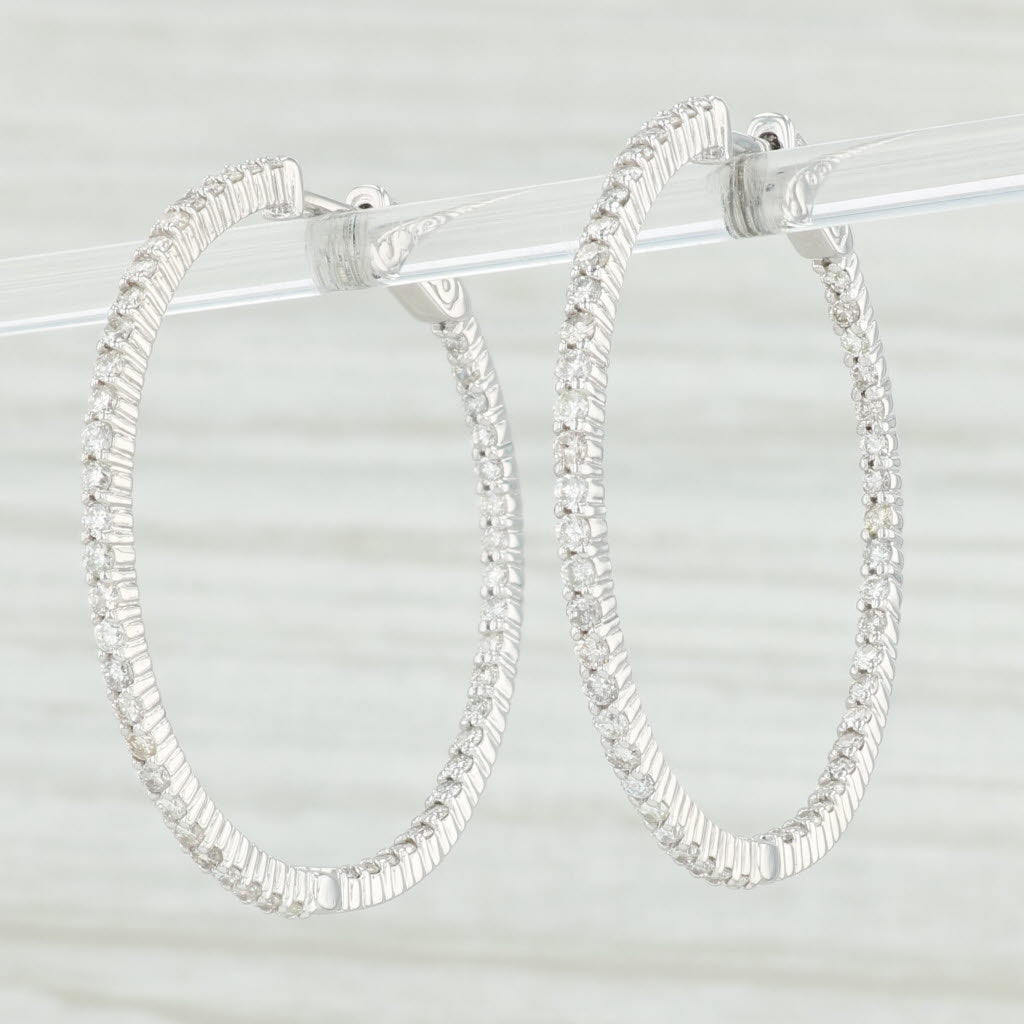 Light Gray 1.50ctw Diamond Inside Out Hoop Earrings 14k White Gold Snap Top Round Hoops