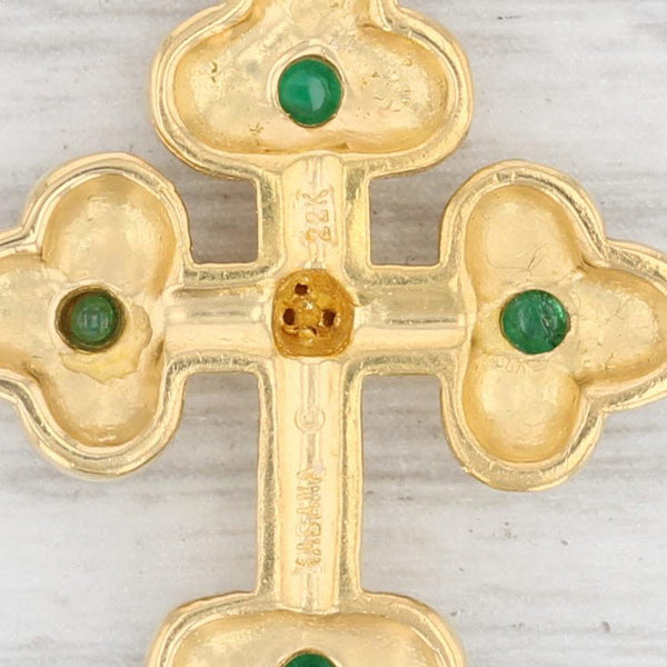 Wheat Kabana Emerald Diamond Pendant 22k Yellow Gold Ornate Religious Jewelry
