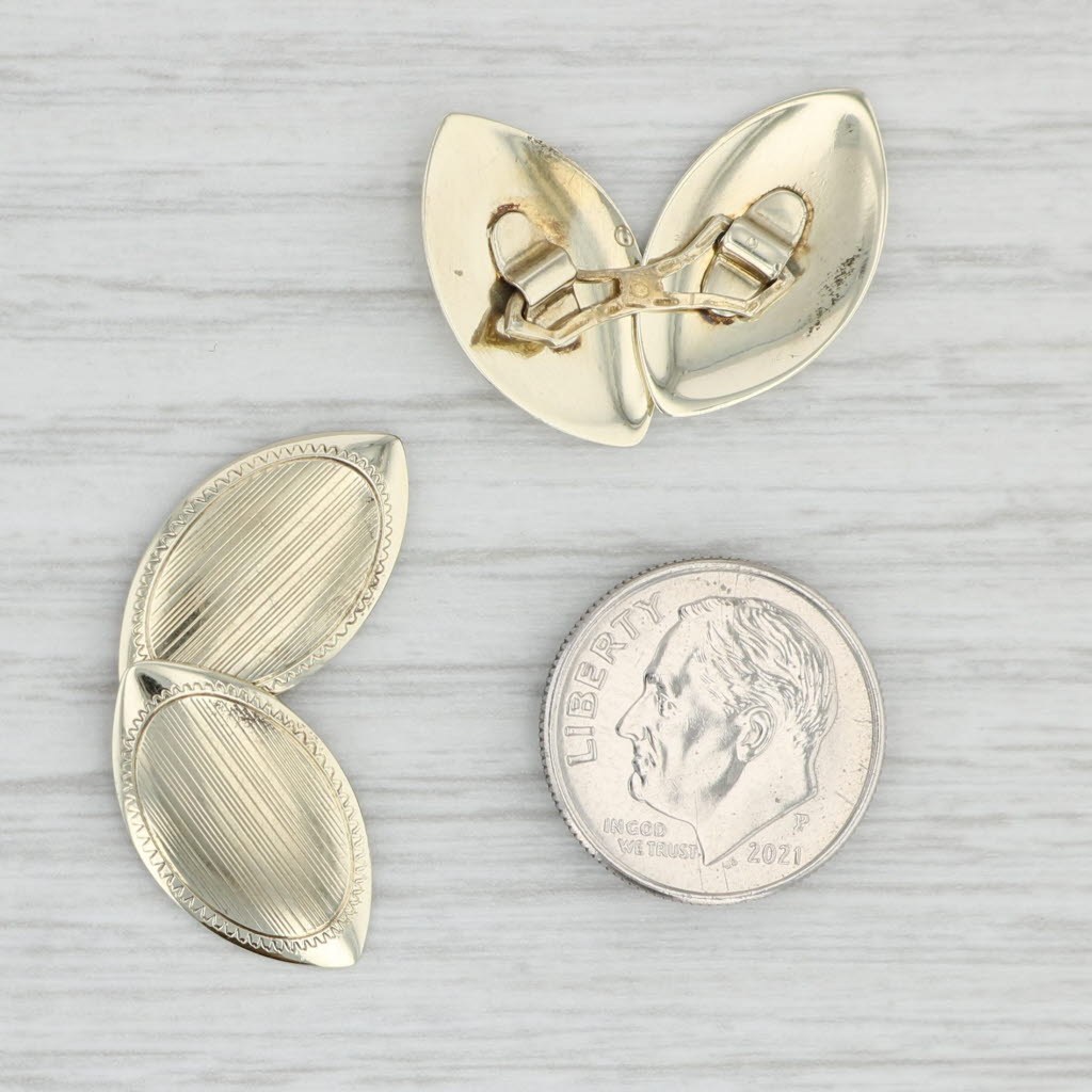 Light Gray Vintage Lined Etched Cufflinks 10k Yellow Gold Suit Accessories