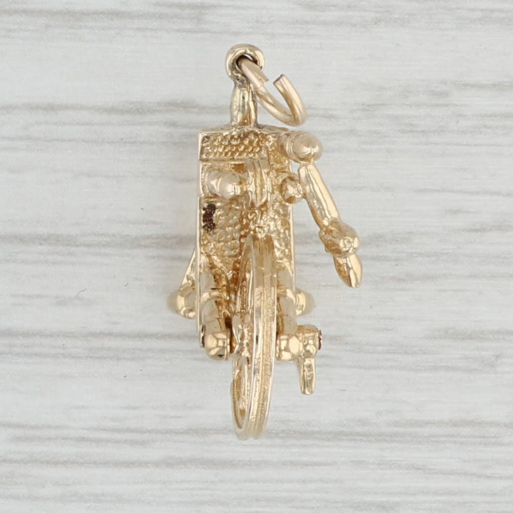 Light Gray Sewing Spinning Wheel Charm 14k Yellow Gold 3D Moving Parts Pendant