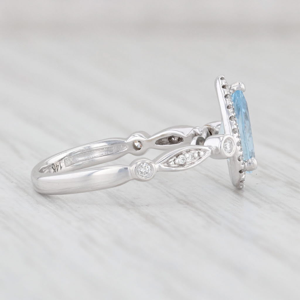 Light Gray 0.88ctw Aquamarine Diamond Halo Teardrop Ring 14k White Gold Size 4