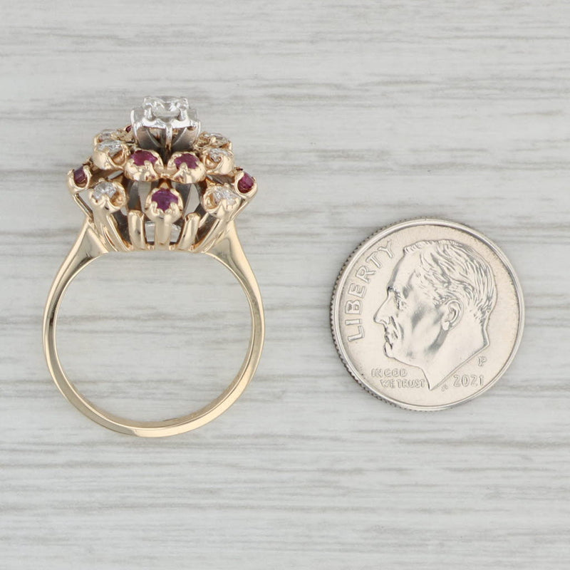 Vintage 1.09ctw Diamond Ruby Cluster Ring 14k Yellow Gold Size 7.5 Cocktail