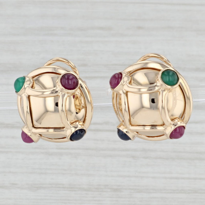 Gemstone Button Stud Earrings 14k Yellow Gold Ruby Emerald Sapphire