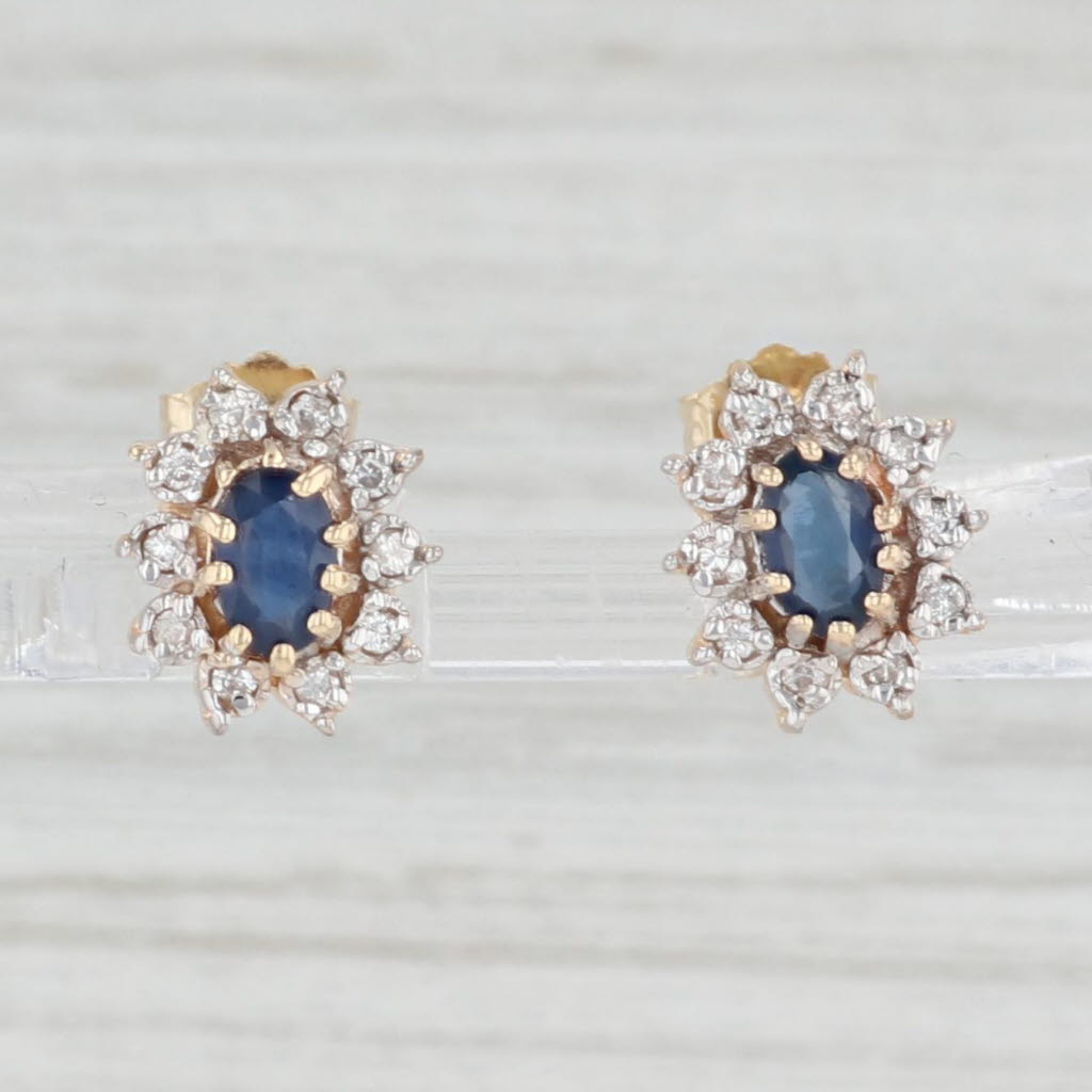 Light Gray 0.75ctw Blue Sapphire Diamond Halo Stud Earrings 14k Yellow Gold