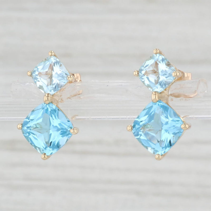 5ctw Cushion Princess Blue Topaz Drop Earrings 10k Yellow Gold