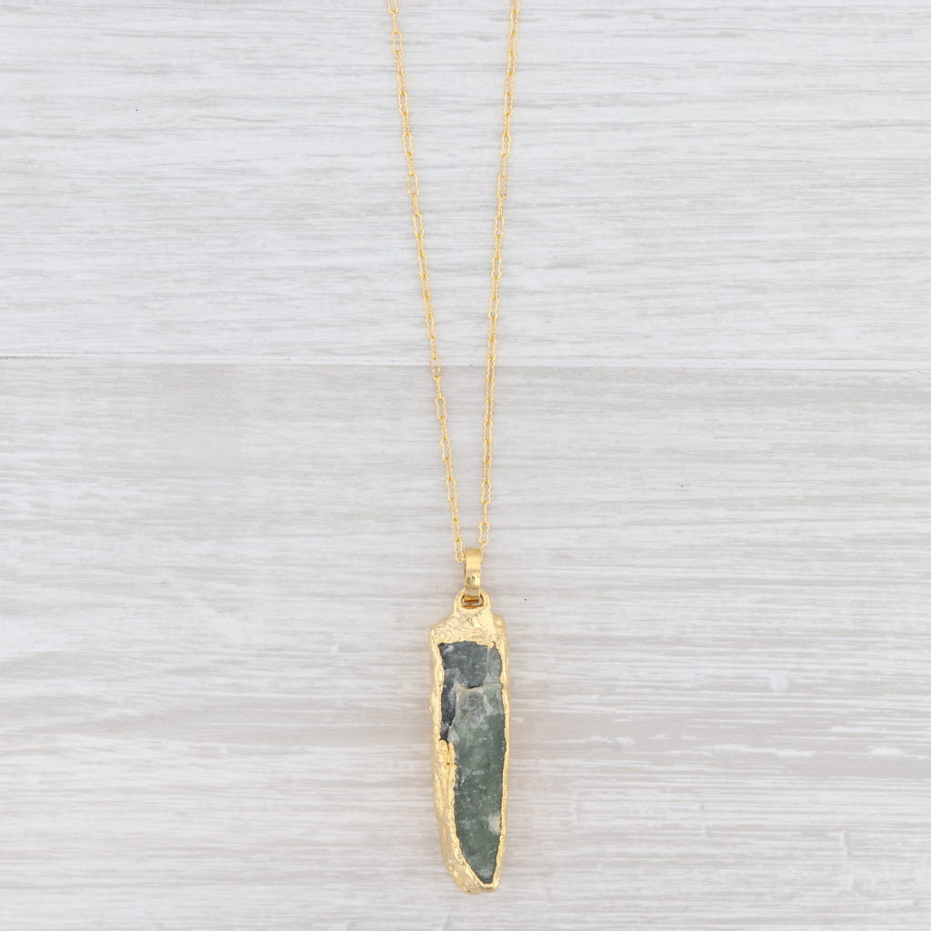 Light Gray New Nina Nguyen Necklace Green Kyanite Crinkle Chain Sterling Gold Vermeil 24-26