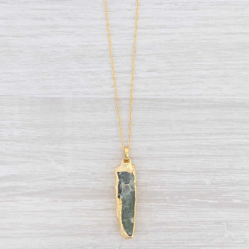 New Nina Nguyen Necklace Green Kyanite Crinkle Chain Sterling Gold Vermeil 24-26