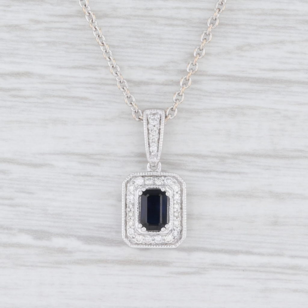 Light Gray 0.69ctw Blue Sapphire White Diamond Halo Pendant Necklace 14k Gold Adjustable