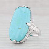 Vintage Stabilized Turquoise Ring 14k White Gold Size 2.5 Oval Cabochon