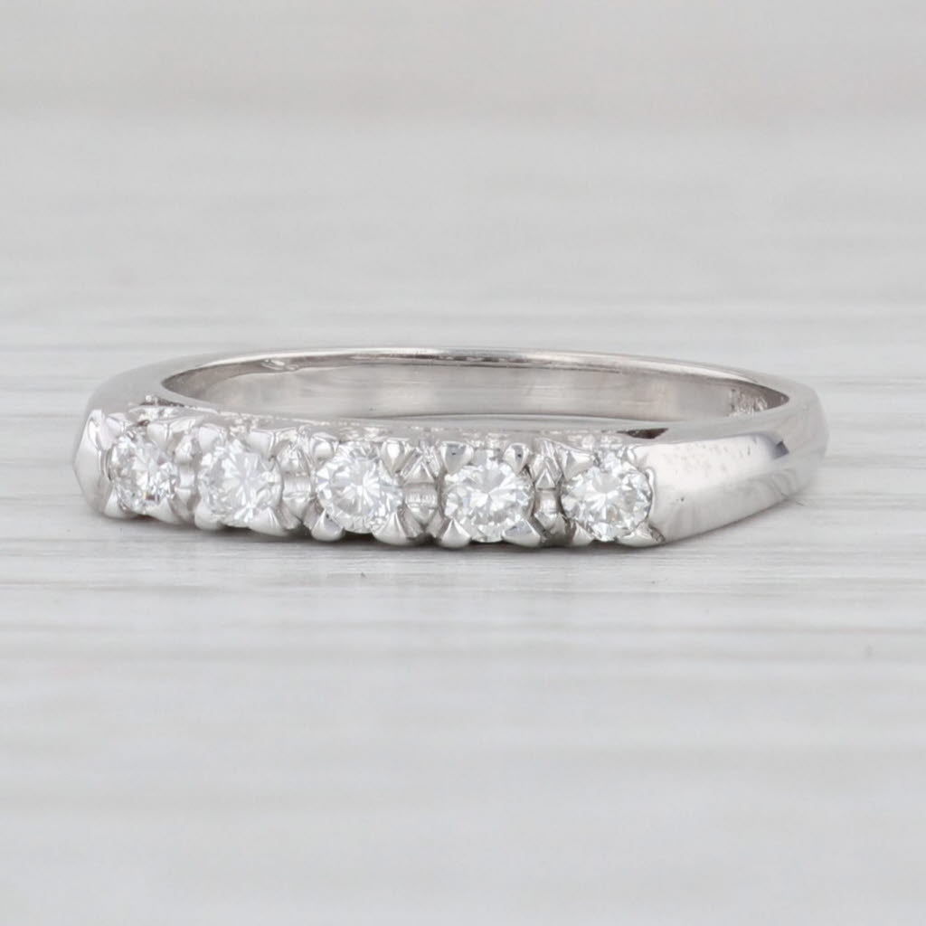 Light Gray 0.20ctw Vintage Diamond Ring 14k White Gold Size 5.75 Stackable Wedding Band