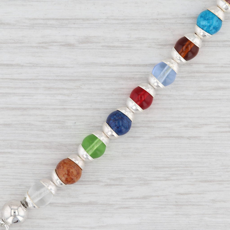 New Multi-Color Glass Bead Bracelet 7" Sterling Silver Toggle Clasp