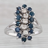 1.19ctw Blue Sapphire Diamond Cluster Ring 14k White Gold Bypass Size 7.5
