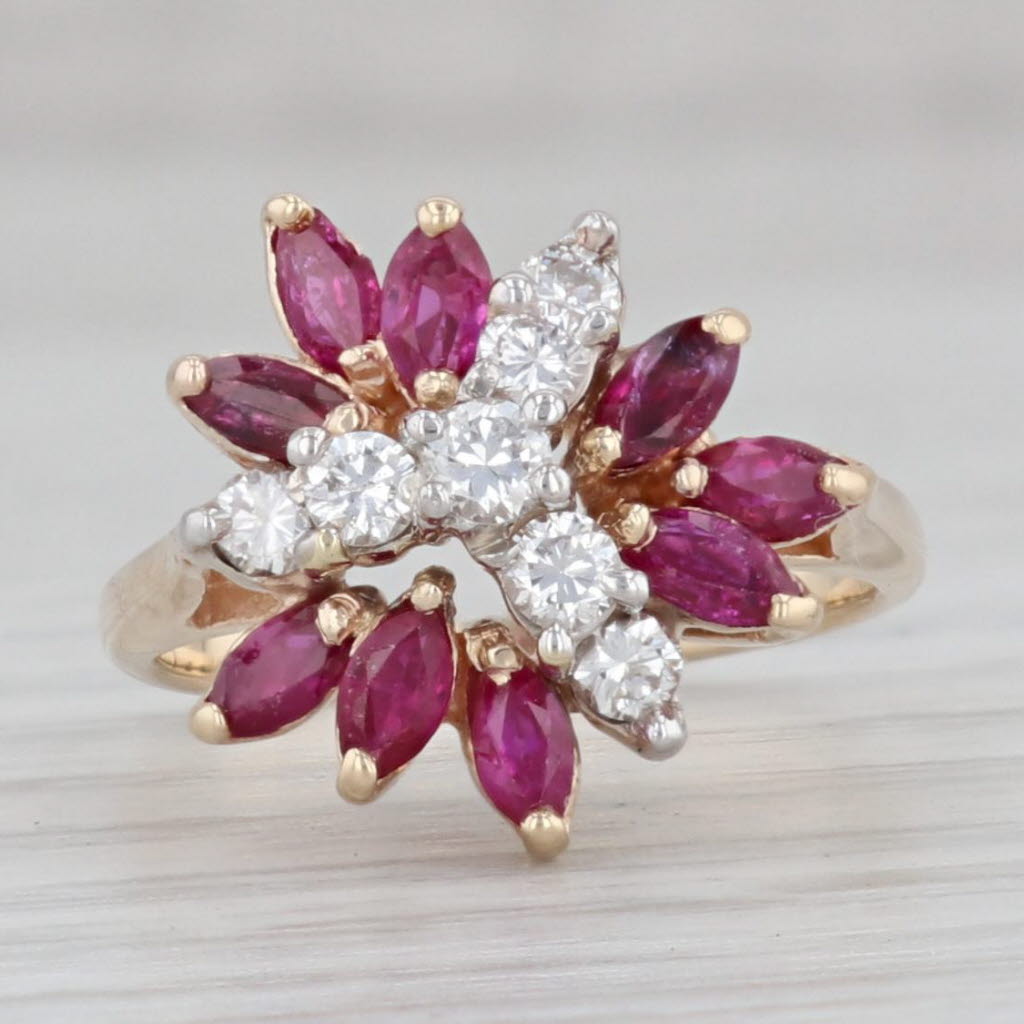 Gray 1ctw Ruby Diamond Cluster Ring 14k Yellow Gold Size 3