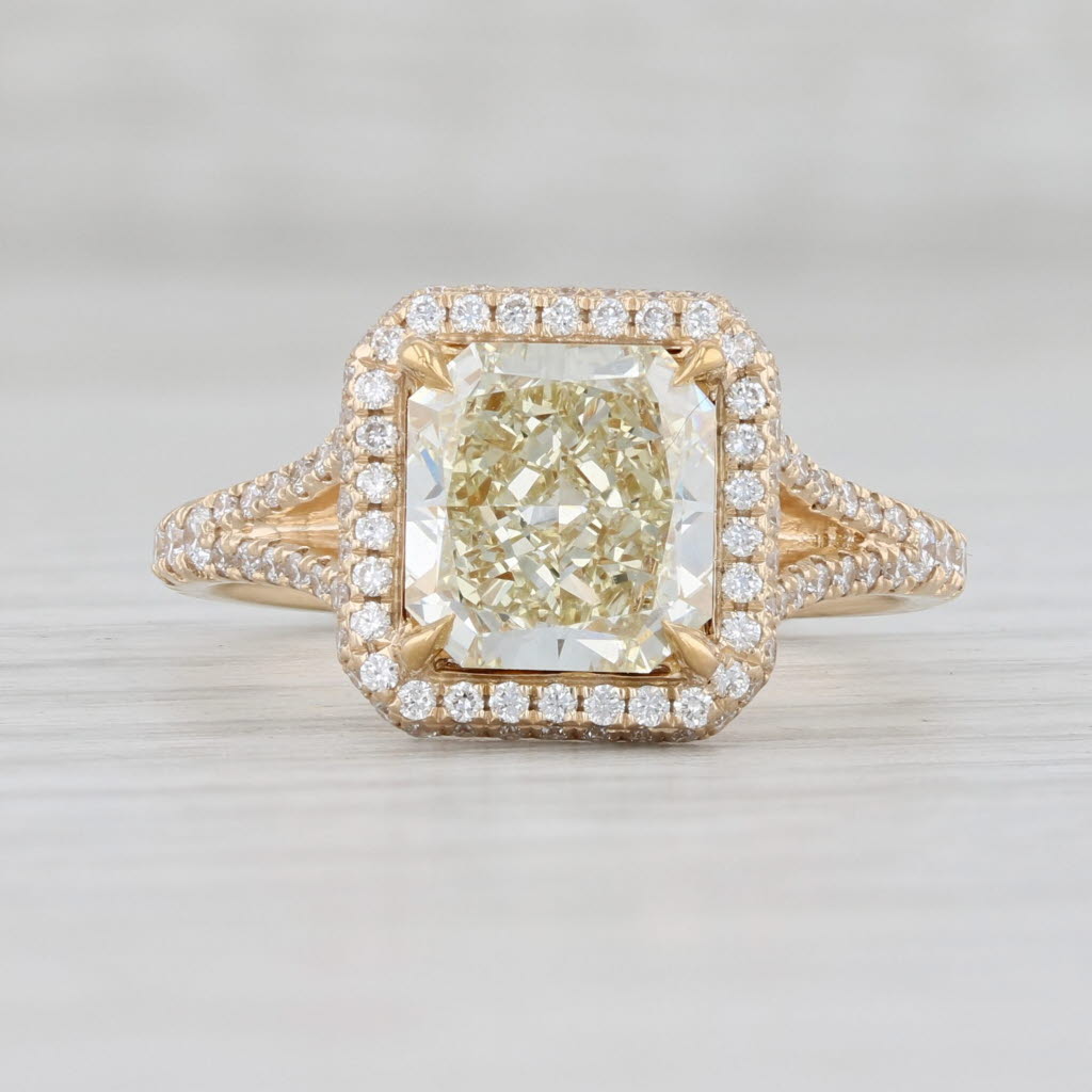 Light Gray New 2.96ctw Yellow Diamond Halo Engagement Ring 14k Yellow Gold Size 7.25 GIA