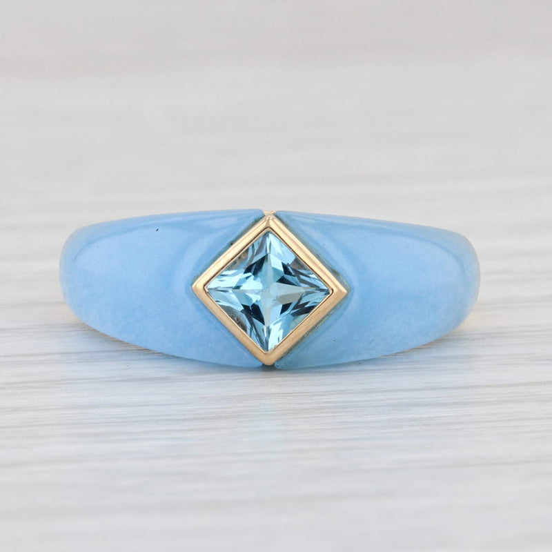 Blue Jadeite Jade 0.80ct Topaz Ring 14k Yellow Gold Size 8 Band