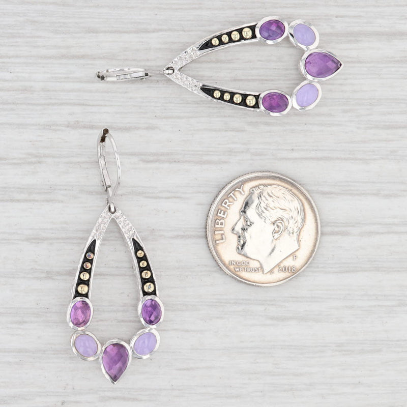 New Amethyst Jade Dangle Earrings Sterling Silver 14k Gold Purple Gemstone