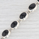 New Black Obsidian Glass Oval Link Bracelet Sterling Silver 8" 13.3mm Statement